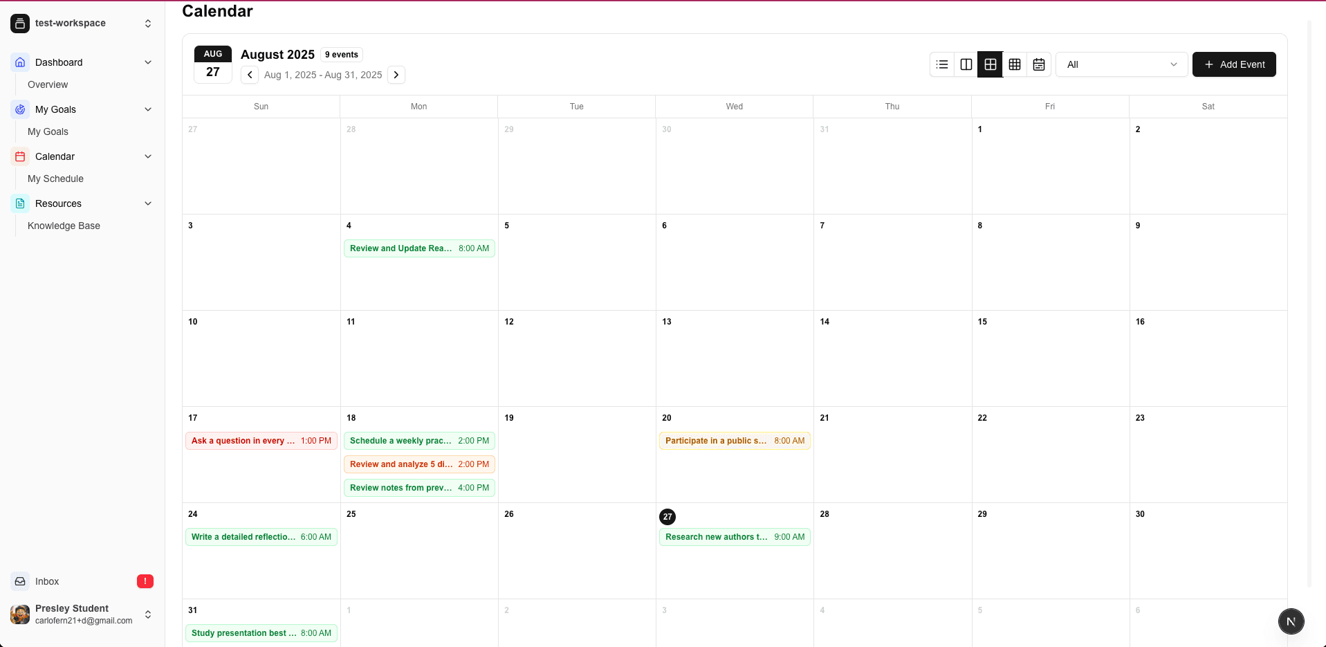 Student Portal Calendar