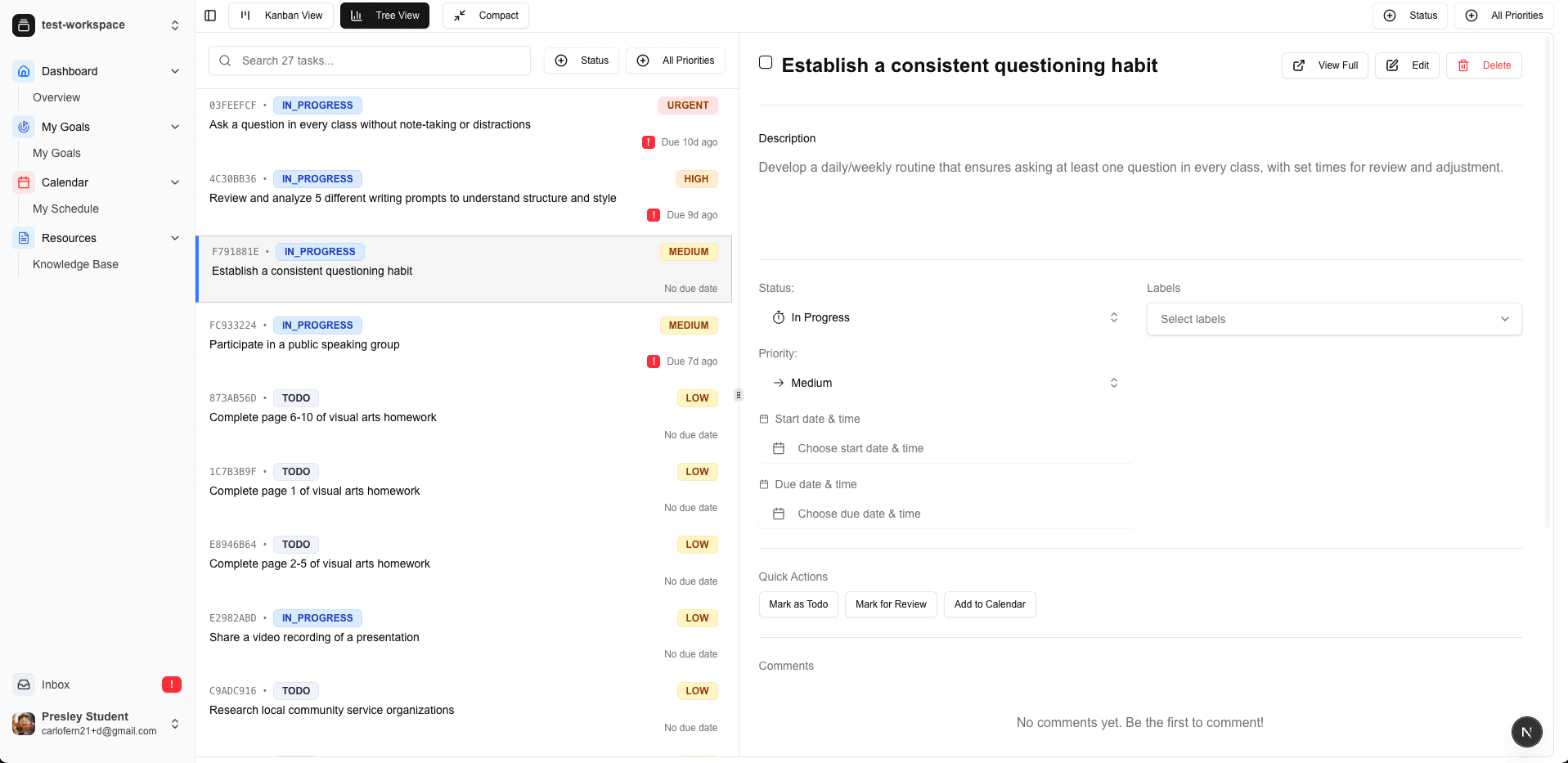 Student Portal Task List
